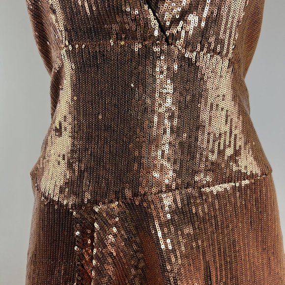 Lovers + Friends Duchess Dress Size S Gold Sequin Asymmetric Hem Halter Cocktail - Picture 4 of 11